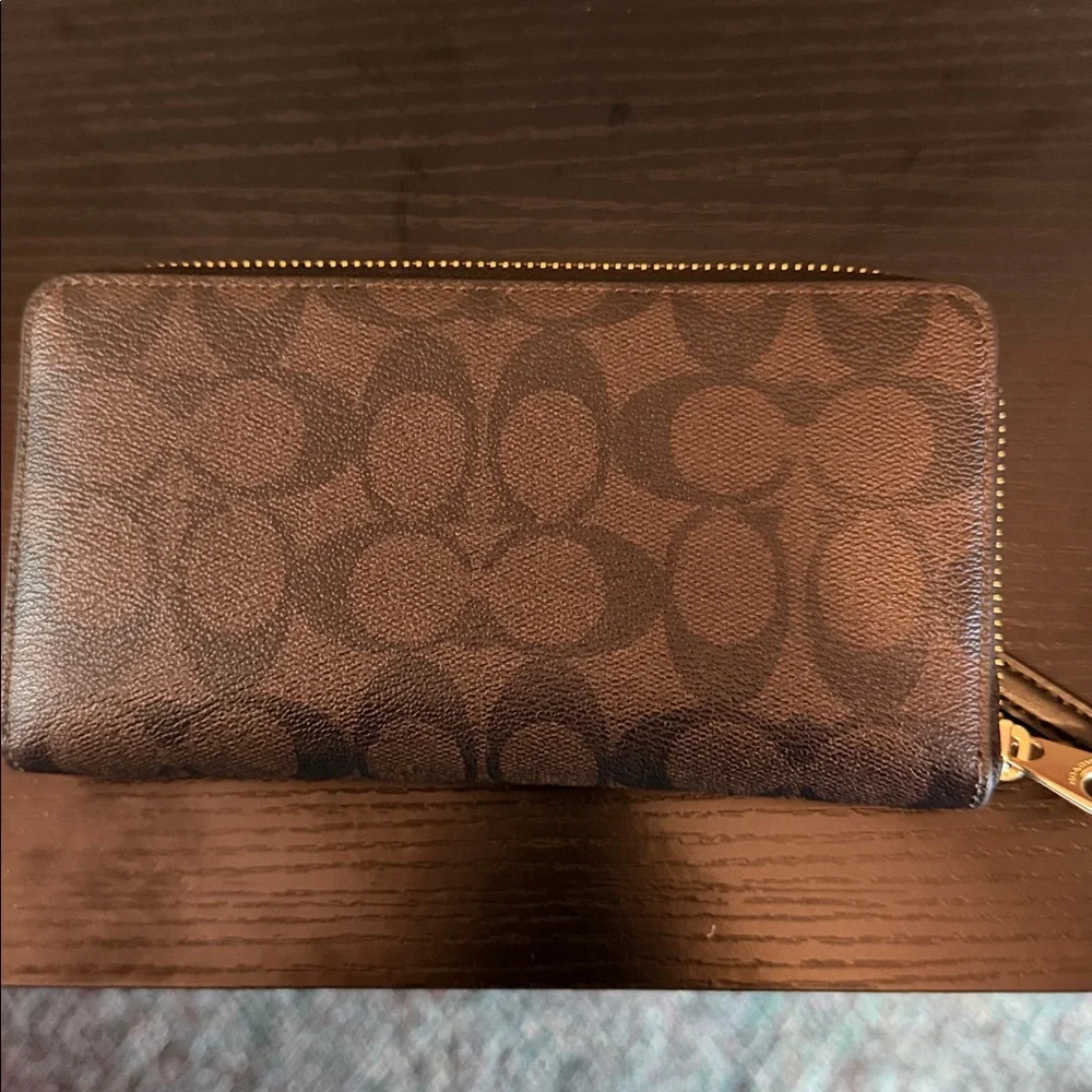 Coach Dark Brown Signature Wristlet - Picture 2 of 3